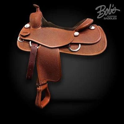 DL Work Saddle Full Basket handcrafted western work saddle with full basket tooling.
